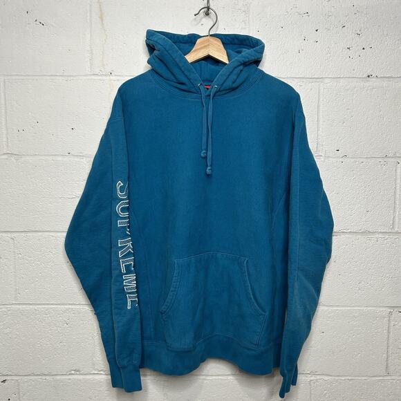 Supreme Sleeve Embroidery Hooded Sweatshirt “Dark Aqua” SS18 